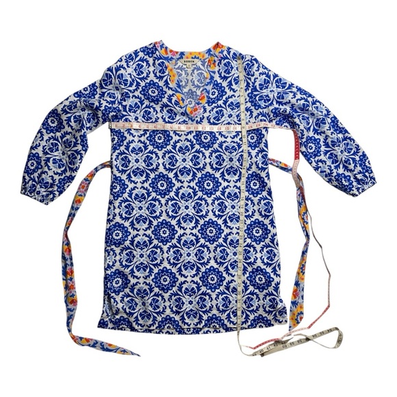 Boden Blue and White Floral Print Long Sleeve Linen Dress Mosaic Bloom Size 8 - Picture 8 of 8